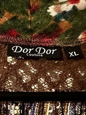 Dor Dor Couture Floral Knit Top in Olive and Brown Tunic